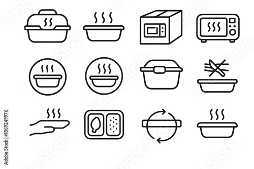 Reheatable meal system safe handle microwave icons vector icon box rotation heat