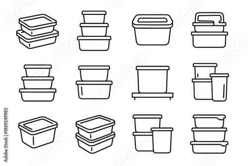 Design interlocking food icons icon grip box storage vector bin airtight unit