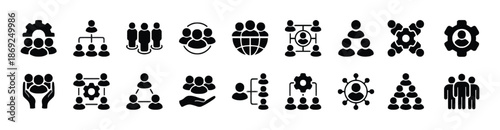 Set of teamwork and partnership icons concept of team building business management and human resources development strategy process
