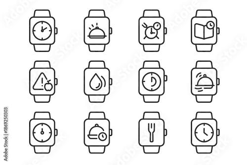 Icons symbol schedule buzzer timer alert smartwatch kitchen reminder icon recipe vector