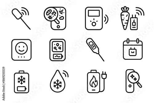 Rechargeable cordless icon food temp scanner freshness cooling sensor safety meat vector