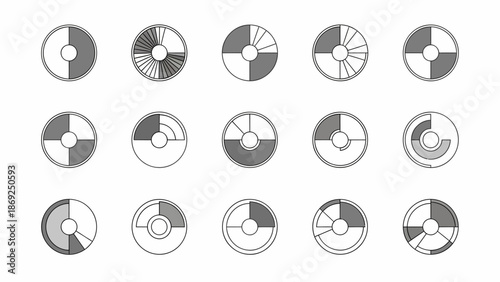 Collection of Circular Diagrams and Charts Representing Data Visualization and Analysis