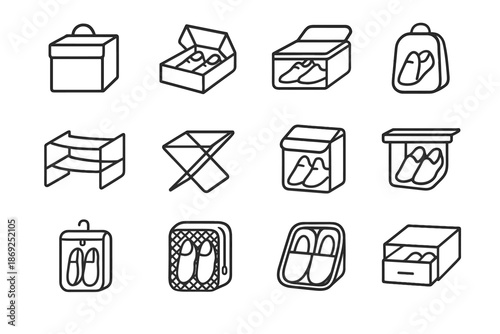 Storage shoe wrap travel foldable bag box vector organizer pouch collapsible icon