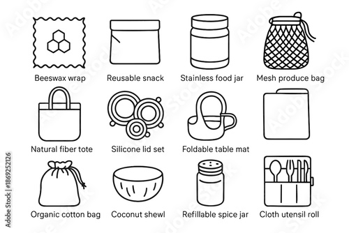 Snack organic silicone picnic vector zero pouch waste cup refillable icon holder