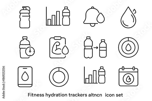 Fitness reminder training challenge hydration streak icon progress during stopwatch icons vector
