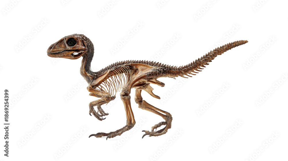 Obraz premium Velociraptor skeleton fossil in dynamic pose