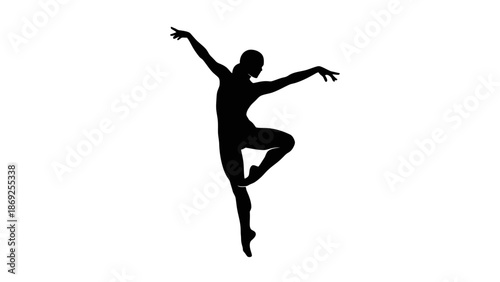 A graceful silhouette of a female ballet dancer performing an elegant pose on a white background.
