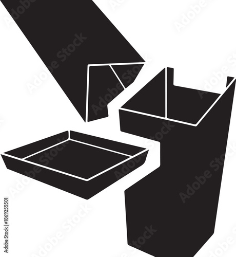 Black cardboard boxes disassembled and isolated on white