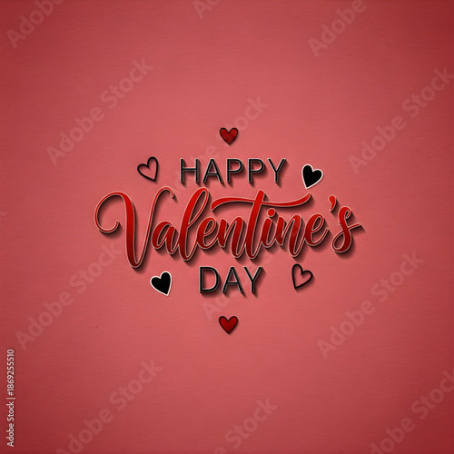 Happy Valentine's Day celebration with hearts on red background