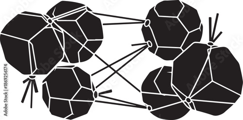 Geometric shapes connected in a network pattern design