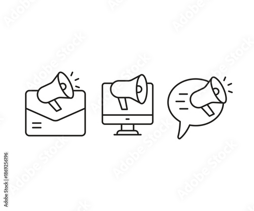 megaphone advertising and marketing concept line icons set vector illustration