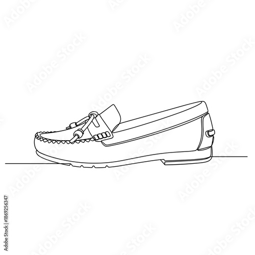 Moccasin shoe outline drawing in black and white minimalist style
