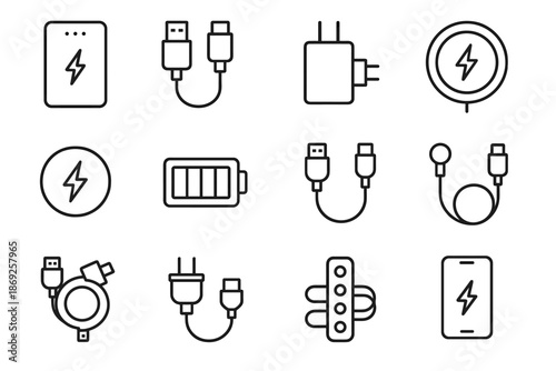 Cable power smartphone bank icon mobile usb charging vector organizer icons battery