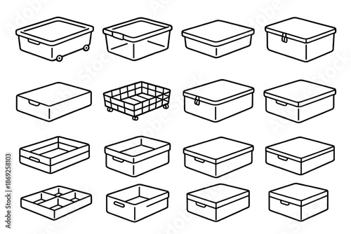 Lid shallow under vector bed bin basket clear storage organizer lidded icon