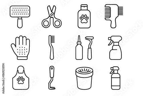 Tick hygiene cleaning grooming glove vector toothbrush apron pet icon tool