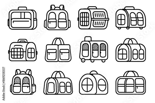 Dual compartment crate pet pack rolling pouch zip vector icon travel