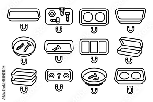 Base tool bolt magnetic compartmentalized parts shallow tray magnet icon vector