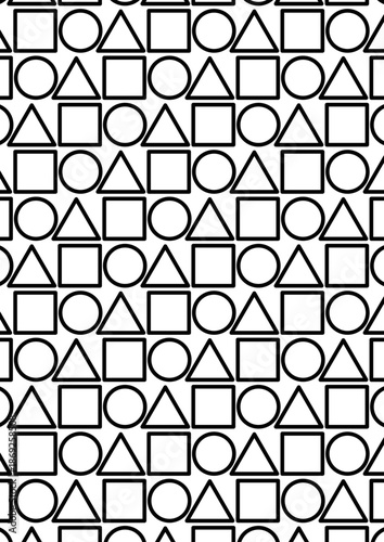 Basic shapes pattern coloring page with mixed geometric circle triangle square design
