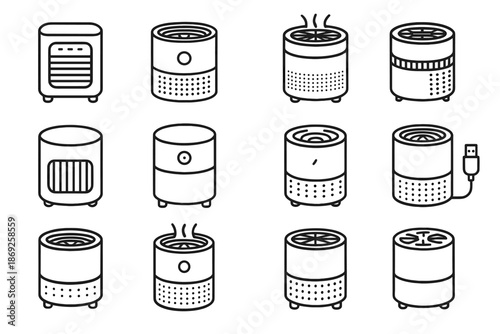 Removable home purifier top tabletop air fan vector icon portable mini