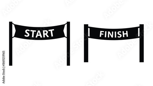 Black start and finish line banners a striking silhouette