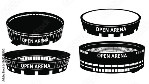 Graphic design of open arenas as black silhouettes