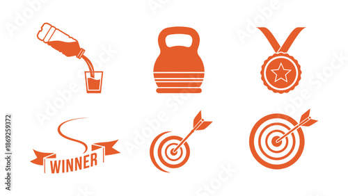 Winning fitness icons set for healthy lifestyle