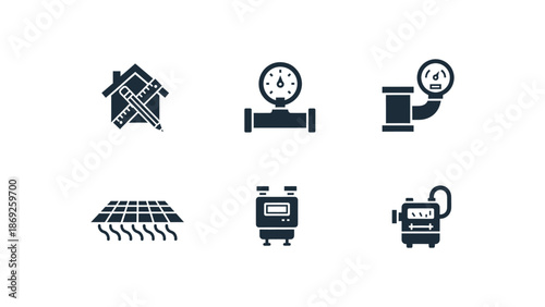 House planning and gas meter icons for plumbing system