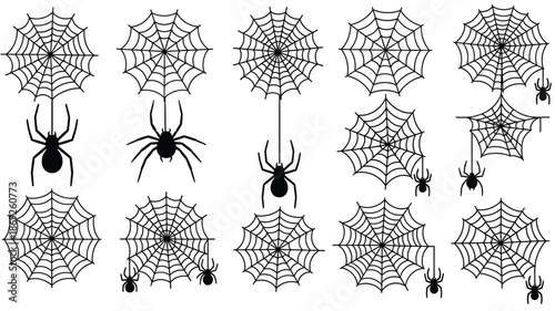 Halloween spiderwebs and spiders in a dark spooky silhouette