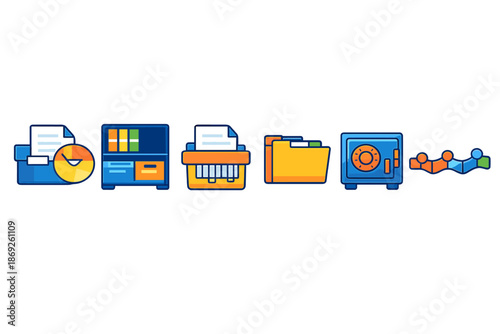Set of digital business icons on a gradient background