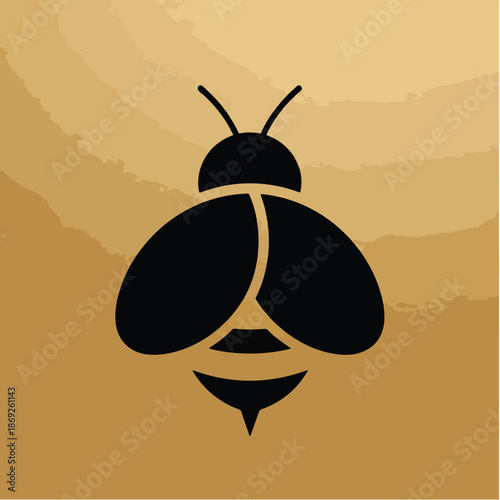 Black bee silhouette on golden background simple insect design.