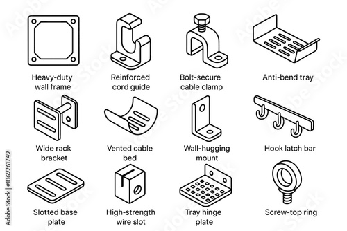 Wall hook industrial slotted vector cable rack latch icon tray base mount
