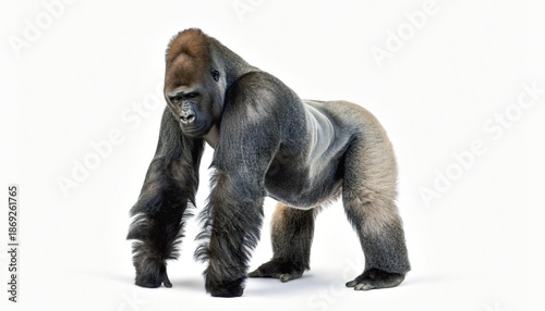 Cuadro en lienzo Powerful Silverback Gorilla Isolated on White Background
