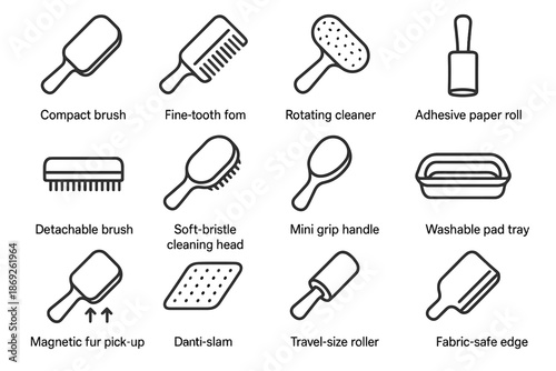 Icon comb compact fur adhesive vector edge mini roller brush remover clothing