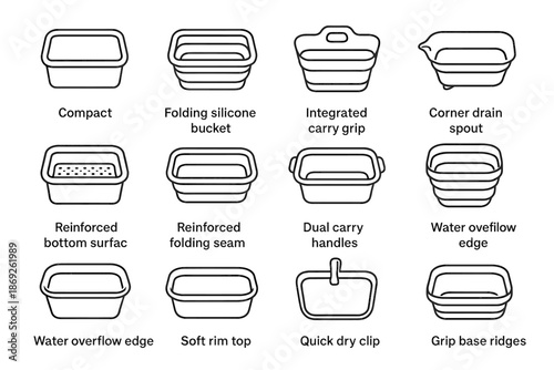 Portable wash carry bins reinforced grip surface bin icon water quick vector