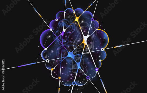 Abstract neural brain shape with glowing connections