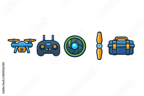 Drone Equipment Icons Set