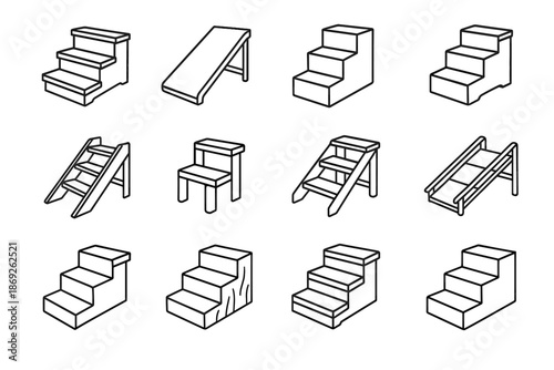 Stair ladder icon wooden ramp pet carved vector finish wood varnished
