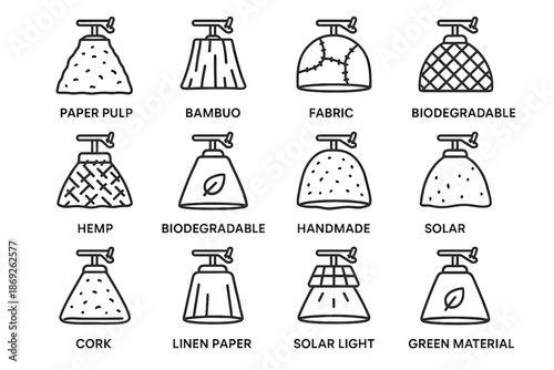 Cap lamp eco vector handmade natural diffuser green icon shade texture pulp