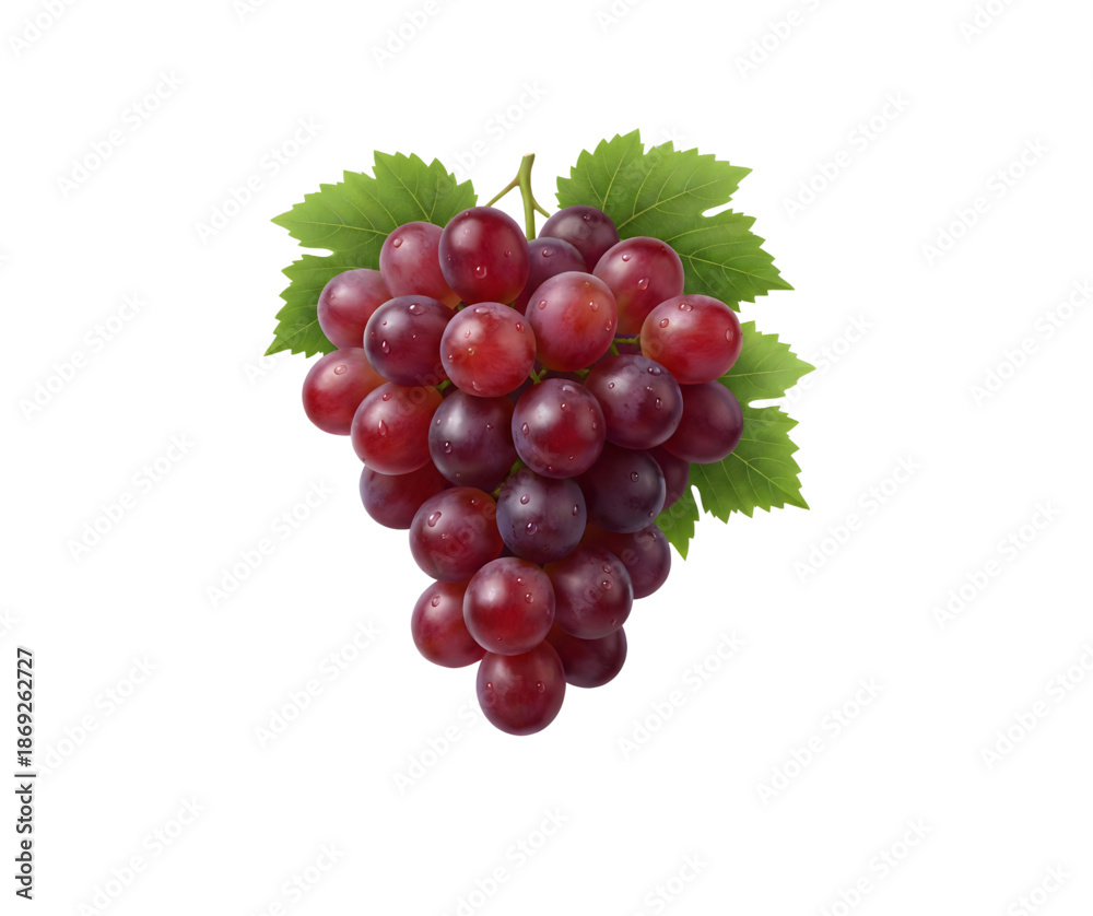 Fototapeta premium Fresh red grapes with water droplets isolated , juicy fruit on transparent background for healthy eating and product design