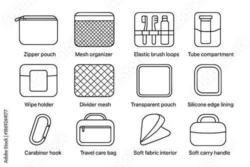 Icon soft loops compartment elastic icons dental panel pouch vector interior tube