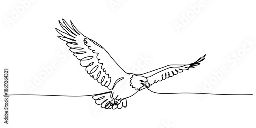 Continuous one line of a Soaring eagle, animal and wildlife world design, drawn vector illustration.