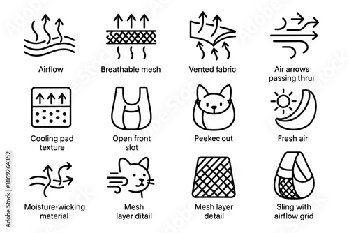 Vector pattern open breathable ears airflow fabric pet symbol air icon sling