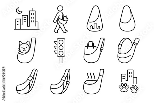 Pet outline style urban traffic sling vector design person shopping icon