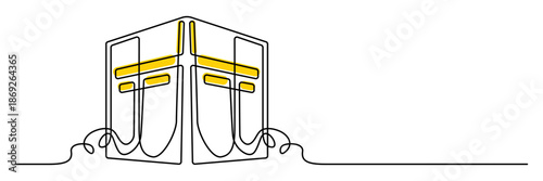 Minimal line art illustration of kaaba islamic holy sanctuary in mecca for ramadan kareem