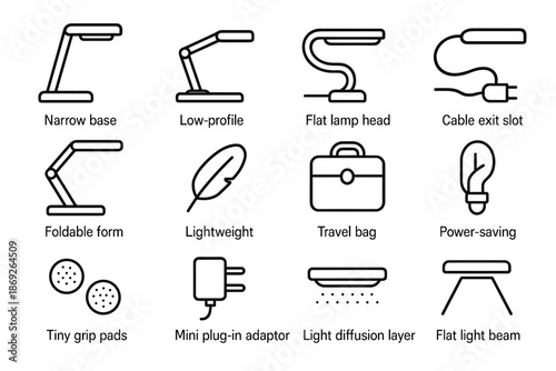 Tiny lamp diffusion stand compact base lightweight bulb desk vector beam exit