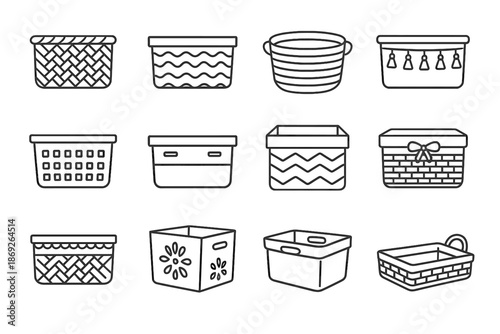 Basket pastel side lid crate decorative vector box tray icon color