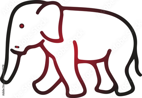 A simple line drawing of an elephant with a reddish hue and bold black outlines perfect for design projects on transparent background