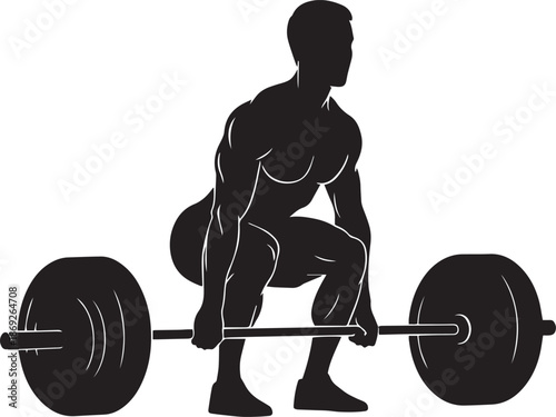Weightlifter Deadlift Silhouette - Strong Man Lifting Barbell Gym Workout Vector Illustration
