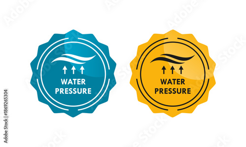 echnical pressure indicator labels for air and water flow, featuring arrow and wave symbols for industrial equipment, plumbing, or atmospheric measurement.