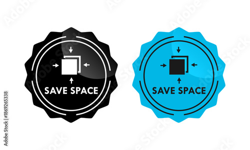 Product feature icon indicating space-saving capabilities, showing boxes moving inward to represent compact storage and efficient design.